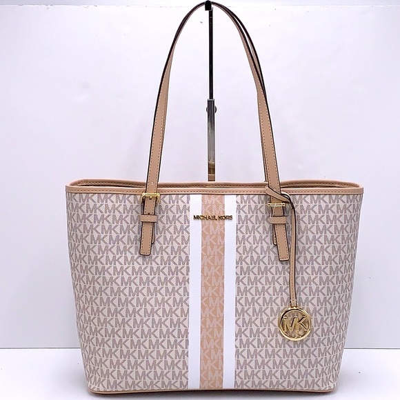 MICHAEL KORS JET SET TRAVEL MEDIUM CARRYALL TOTE BUFF MULTI COLOR - Picture 4 of 16